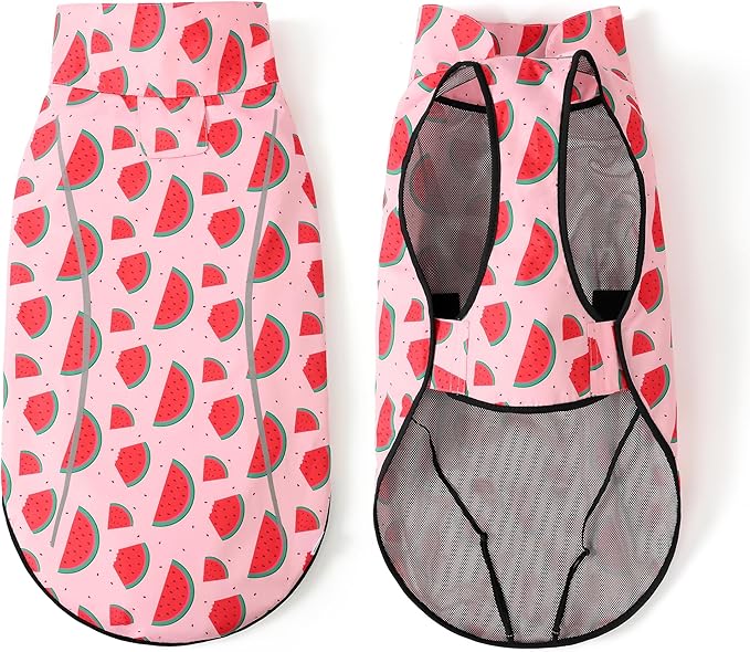 Mile High Life Dog Raincoat, Adjustable Waterproof Reflective Rain Jacket for Small Medium Large Dogs, Lightweight Breathable Pet Rain Coat with Leash Hole(Pink Watermelon,XXS Chest 16-19")