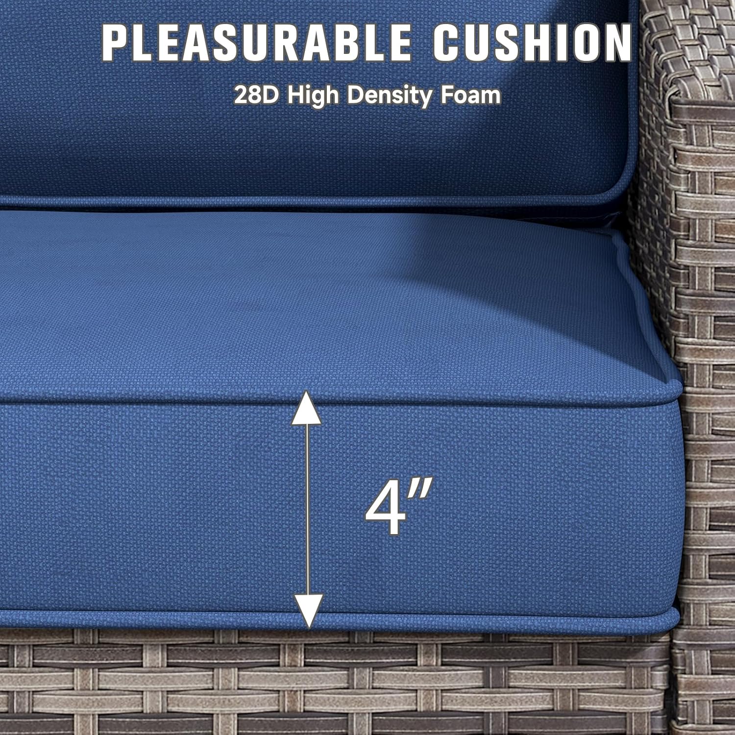 Outdoor Chair Cushions 23" x 24" x 4", Patio Deep Seat Replacement Cushions Set with Zippered Removable Cover, Weather-Resistant Olefin Fabric for Garden Chair Sofa Couch, Set of 2, Blue