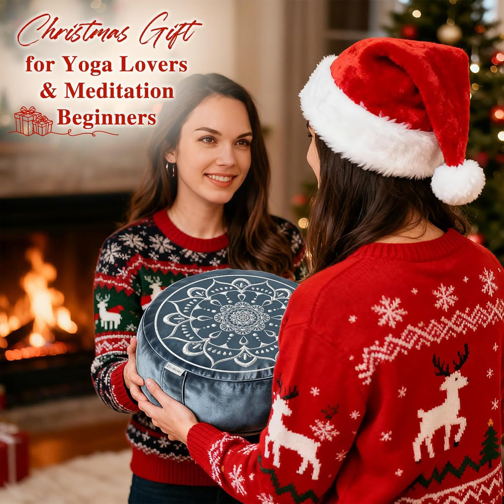 Hihealer Meditation Cushion, Traditional Tibetan Meditation Pillow Velvet Cover - Large Floor Cushion Seating for Adults - Yoga Buckwheat Bolster for Women、Moms