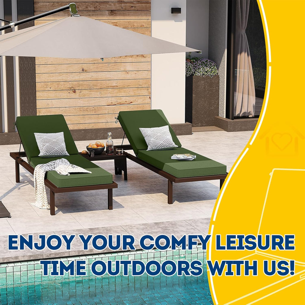 AAAAAcessories Outdoor Chaise Lounge Cushions, Waterproof, Fade-Resistant Patio Furniture Replacement Cushions, 74" x 23" x 3", Set of 2, Woodland Green