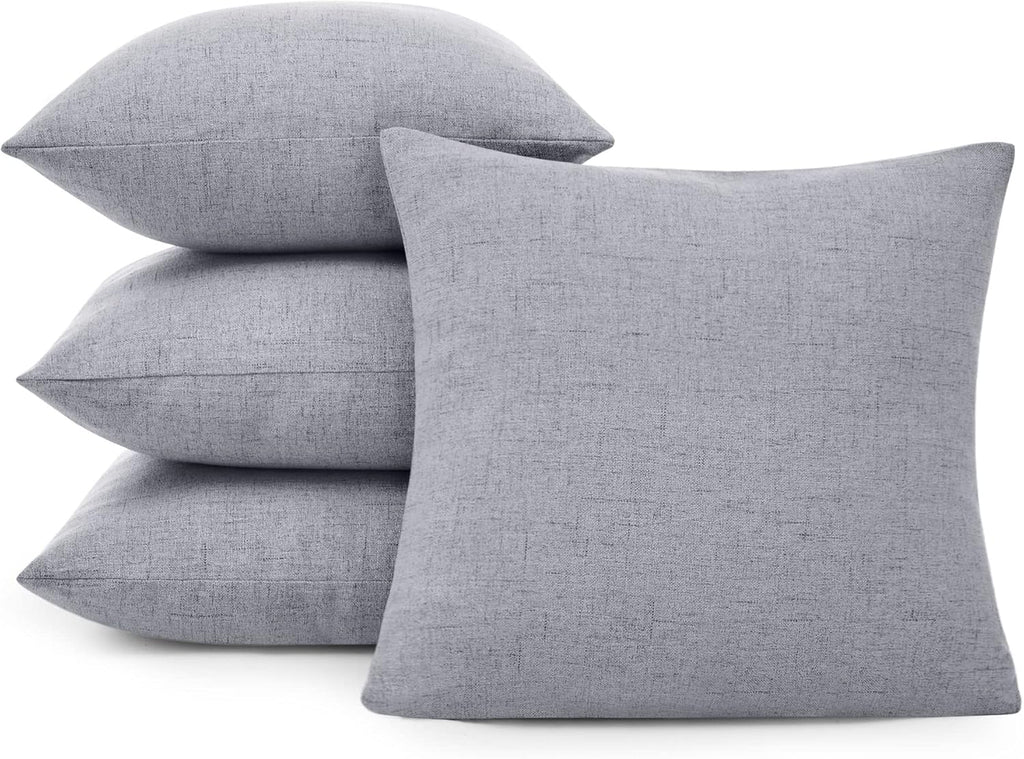 Deconovo Pillow Covers 18x18 Set of 4, Faux Linen Look Throw Pillow Cover with Invisible Zipper for Chairs(18 x 18 Inch, Silver Grey, No Pillow Insert)