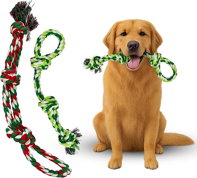 Pup Quartet Dog Rope Toy for Aggressive Chewers 2-Pack Tug of War Dog Toy with Thick Knots Heavy Duty Rop Toys for Dogs – Indestructible Rope Chew Toys for Medium & Large Dogs