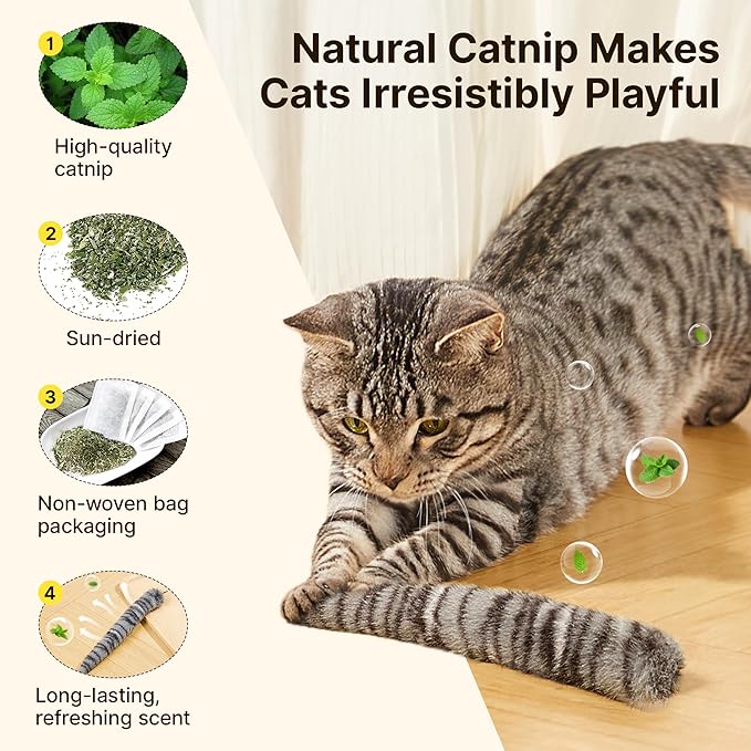 Potaroma Lifelike Tail Simulation Cat Toys, Pack of 3, Fluffy Durable, Crinkle Sound with Catnip Inside, Interactive Indoor Kitten Kicker for Kitty Exercise 9.8 Inches