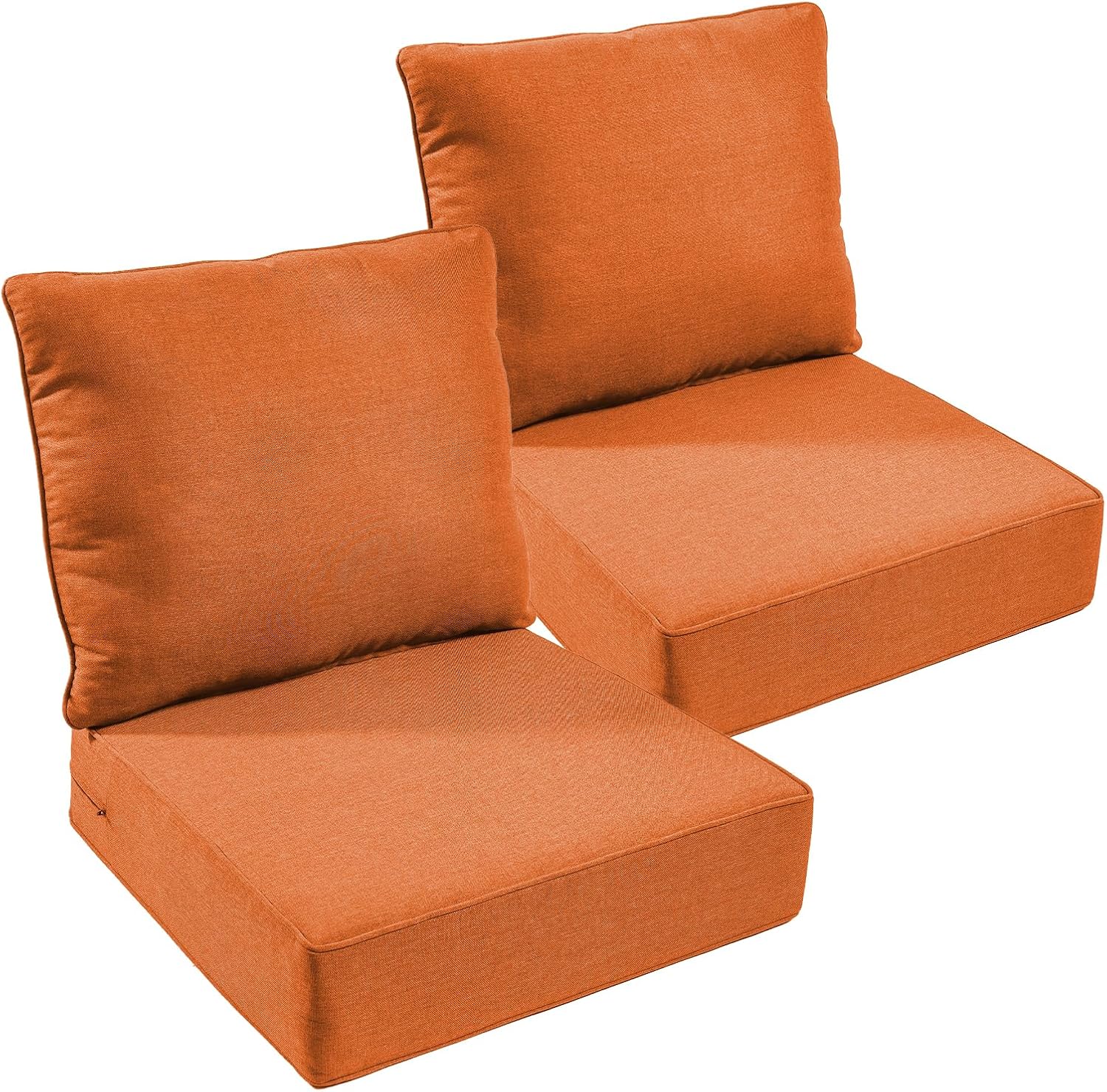 Outdoor Chair Cushions Set of 2, Waterproof 24x24 Patio Chair Cushion, 6" Thickened Seat Cushion for Outdoor Furniture, Couch Cushion Replacement, Include 2 Back & 2 Seat Cushions, Thick/Orange
