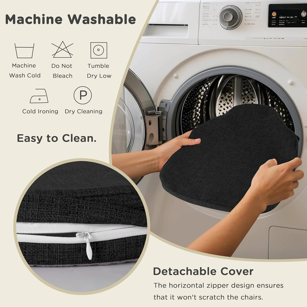 AddGrace Chair Cushions for Dining Chairs Set of 6 Windsor Kitchen Chair Cushions with Removable Textured Cover and Non Slip Bottom Indoor Chair Pads with Ties and Foam (16.5x15.5 Inches Black)