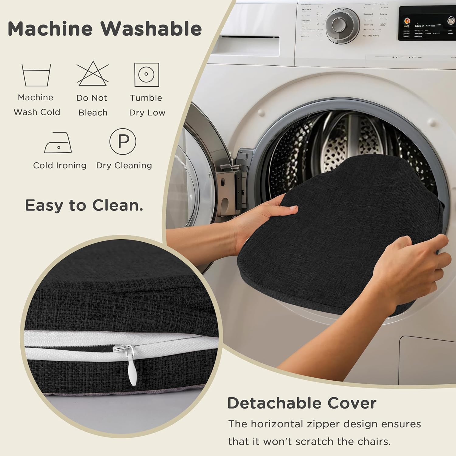 AddGrace Chair Cushions for Dining Chairs Set of 6 Windsor Kitchen Chair Cushions with Removable Textured Cover and Non Slip Bottom Indoor Chair Pads with Ties and Foam (16.5x15.5 Inches Black)