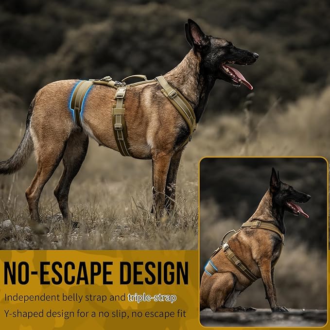 OneTigris Dog Harness No Pull, Adjustable Tactical Harness with Soft Padding, Y-Shaped Reflective Easy Walk Dog Harness for Medium and Large Dogs