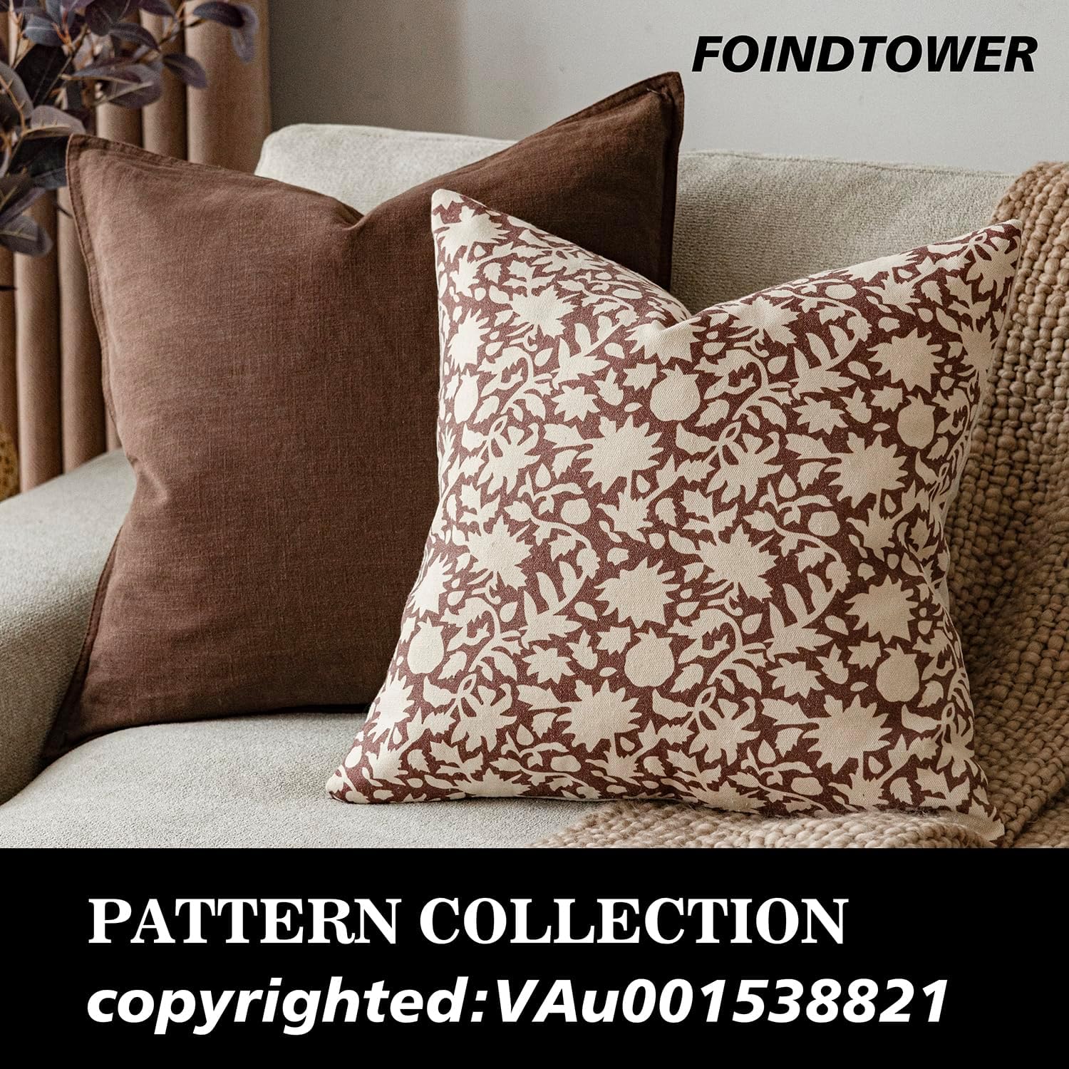 Foindtower Set of 2 Decorative Neutral Floral Throw Pillow Covers Accent Farmhouse Cushion Covers Boho Vintage Pillowcase for Couch Sofa Bedroom Living Room Home Decor,22×22 Inch,Wine Red