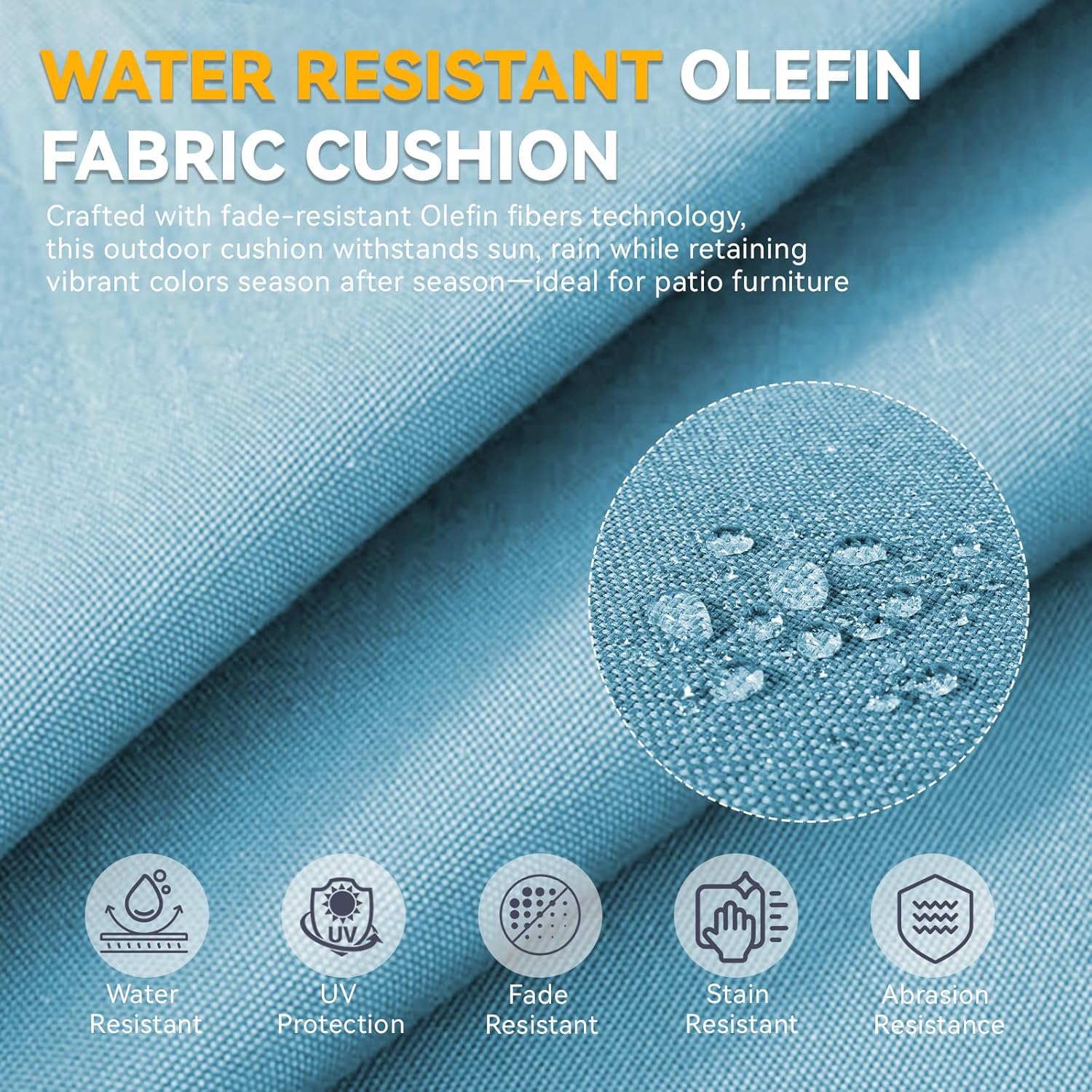 Outdoor Cushion Set for Furniture Patio Furniture, UV Resistant, Water Resistant - 6 Inch Thick Foam Garden Cushions – 22x24 Inch Patio Seat Covers for Chair/Sofa/Couch | Light Blue | 12-Pack |