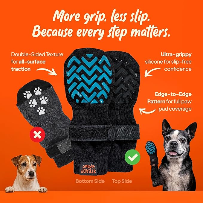 Anti-Slip Dog Socks – Non-Slip Traction Socks for Dogs with Adjustable Straps, Prevents Slipping on Hardwood Floors, Breathable & Washable – 4 Pack (Sizes XS–XXL) (S)