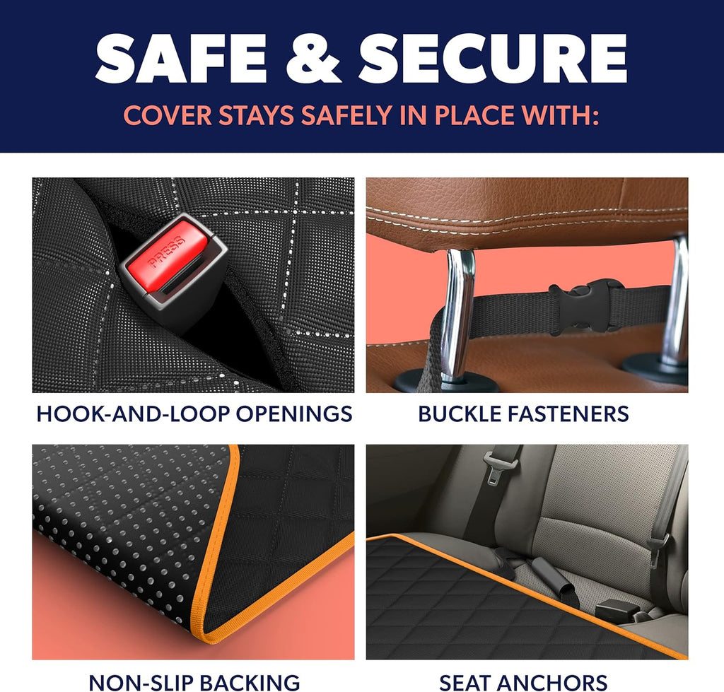 Active Pets Dog Car Seat Cover for Back Seat, Waterproof Pet Hammock Protector, Durable Nonslip Seat Protection SUV Truck, Standard 53"x56", Orange