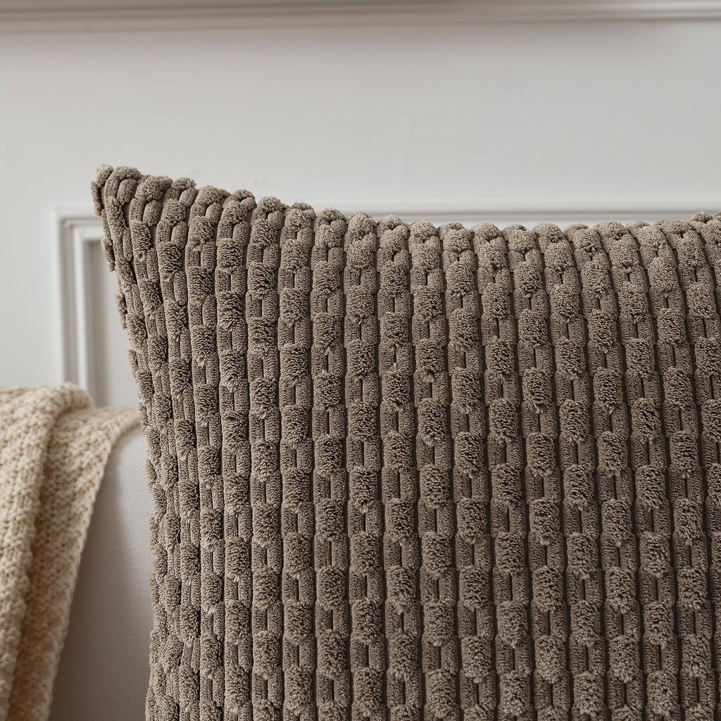 Kevin Textile 12x24 Inch Pillow Cover 1 Pack Boho Decorative Soft Striped Corduroy Lumbar Farmhouse Color Accent Rectangle Cushion Case for Living Room Couch Sofa Bed, Light Brown