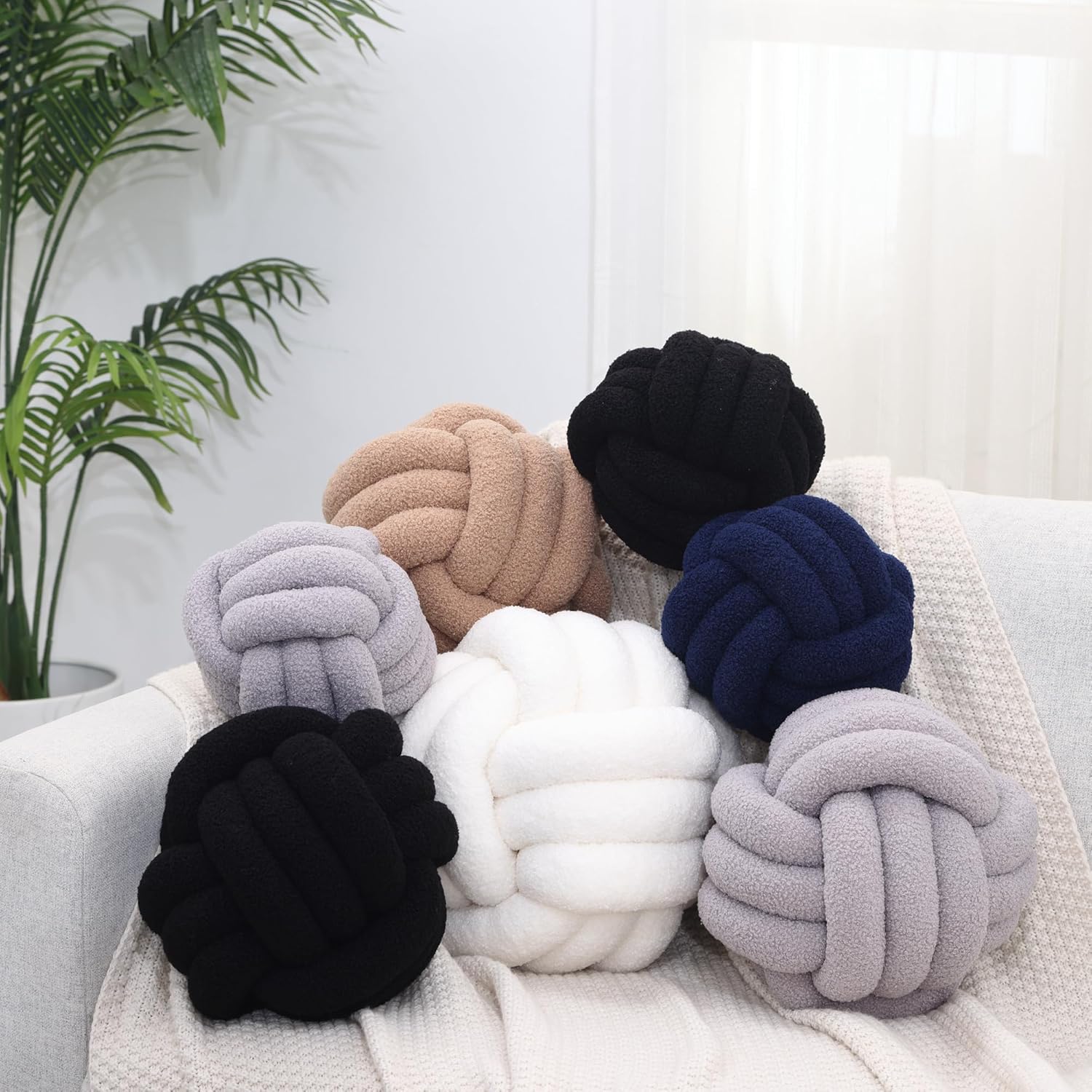 Petrella Knot Pillow Ball Round Throw Pillows Home Decor Cushion Decorative Aesthetic Throw Pillows，Lambswool White 8inch