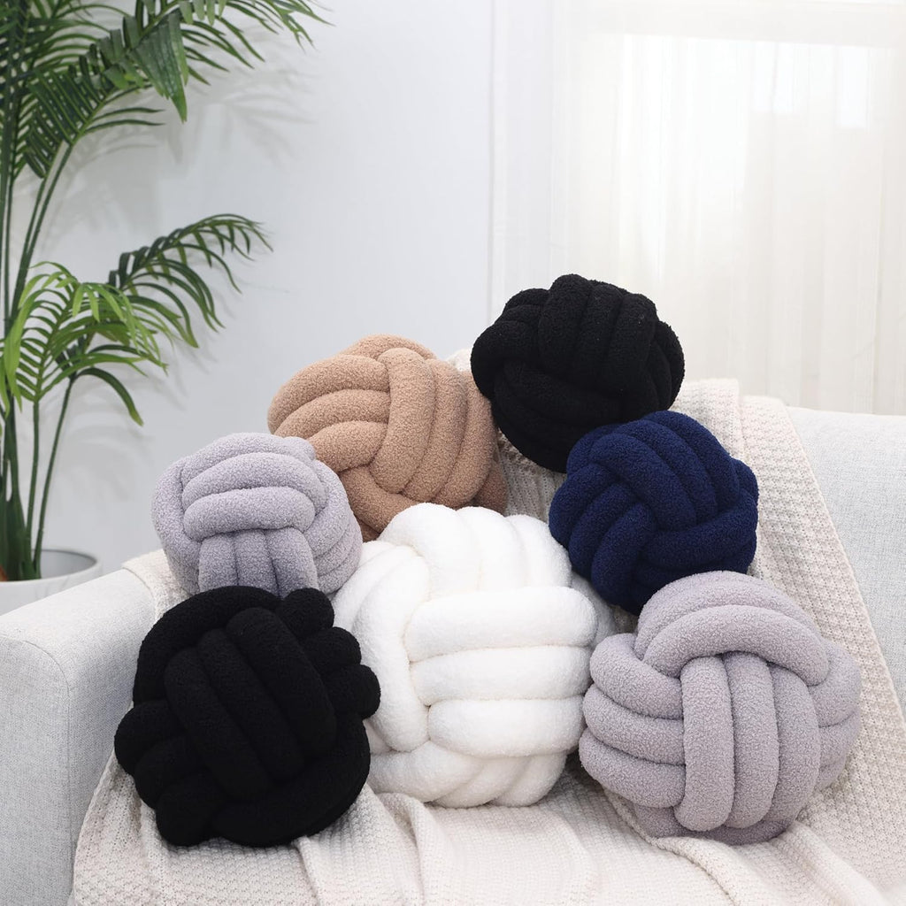 Petrella Knot Pillow Ball Round Throw Pillows Home Decor Cushion Decorative Aesthetic Throw Pillows，Lambswool White 11inch