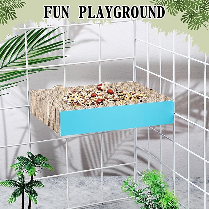 2 Pieces Bird Chew Toy Parrot Cage Perch Cardboard Platform Bird Paw Grinding Stand Parrot Cage Playground for Macaws, Small Parakeets, Conures, Budgies, Finches Conure Cockatiel (Medium)