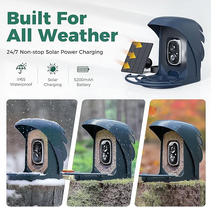 PerchMe® Smart Bird Feeder with Camera, Solar Powered Bird Watching Camera for Outside, 2K HD Auto Capture Motion Detection with AI Identify, DIY Add-ons & Seed Scoop, A Ideal Gift