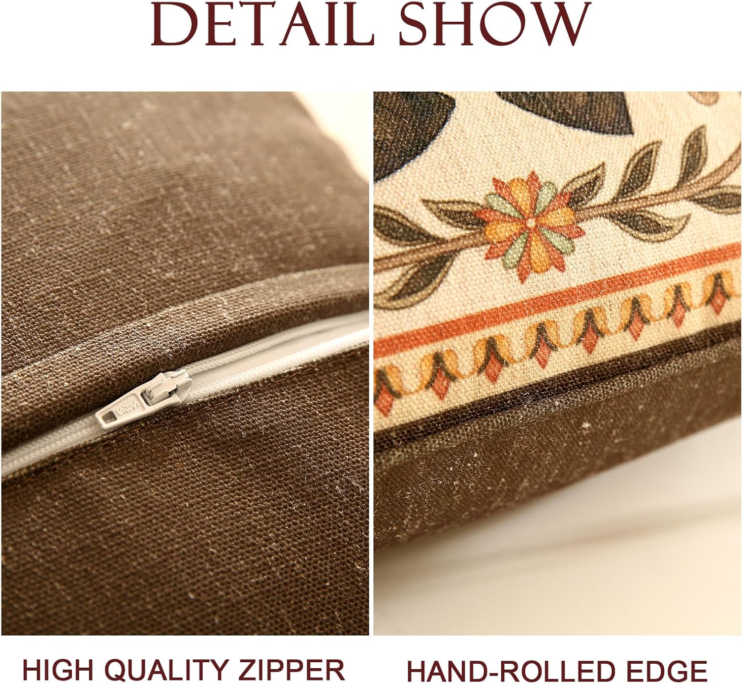 Brown Throw Pillow Covers Set of 2,Floral Farmhouse Yellow Birds Flower Pattern Linen Accent Pillows Cover for Couch,Decorative Pillows for Couch Sofa Bed Chair Cushion Covers 18"x18"