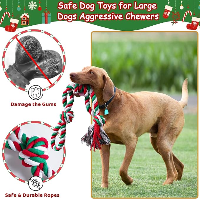 Aitmexcn Christmas Dog Rope Toys Set, 7 Pack Cotton Dog Toys for Large Dogs and Medium Small, Cute Interactive Squeaky Toy, Chewing Puppy Gaming Toy for Teeth Cleaning