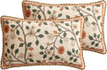 ISAENNE Design Linen Classic Throw Pillow Covers 12"x20" Pack of 2, French Farmhouse Rectangle Cushion Covers with Orange White Floral Pattern Decor Pillowcases for Bed,Living Room,Outdoor,Car