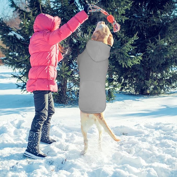 Dog Sweaters for Large Dogs,Dog Hoodie,Warm Fleece Sweatshirt with Hood & Pocket,Leash Hole,Cozy Cold Weather Pet Clothes Sweater Hoodie for Large Dogs(Grey,XL)