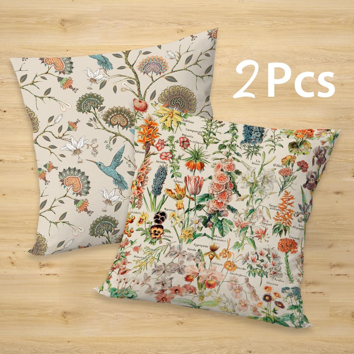 2 Pcs Floral Throw Pillow Cushion Cover, Vintage Garden Plants Herbs Flowers Botanical Classic Design Art, Decorative Square Accent Pillow Case, Gifts for Women Friend Sister Birthday Christmas