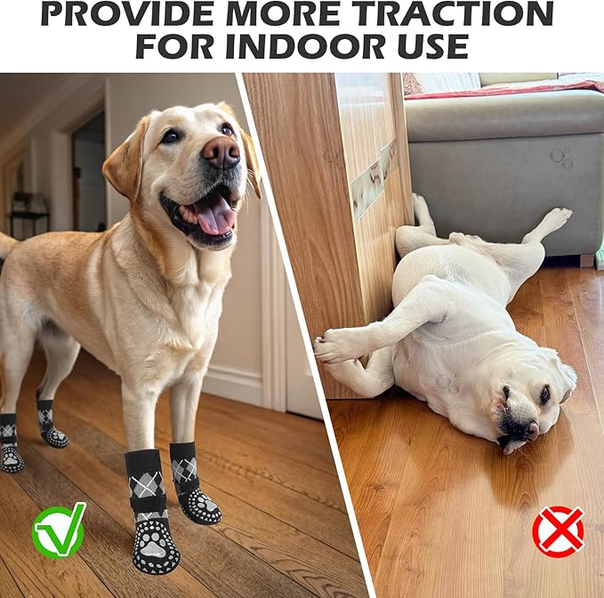 EXPAWLORER Dog Socks for Hot Pavement to Prevent Licking Paws, Plaid Non Slip Doggie Grippy Booties Shoes for Hardwood Floors, Boots & Paw for Small Medium Large Senior Dogs M