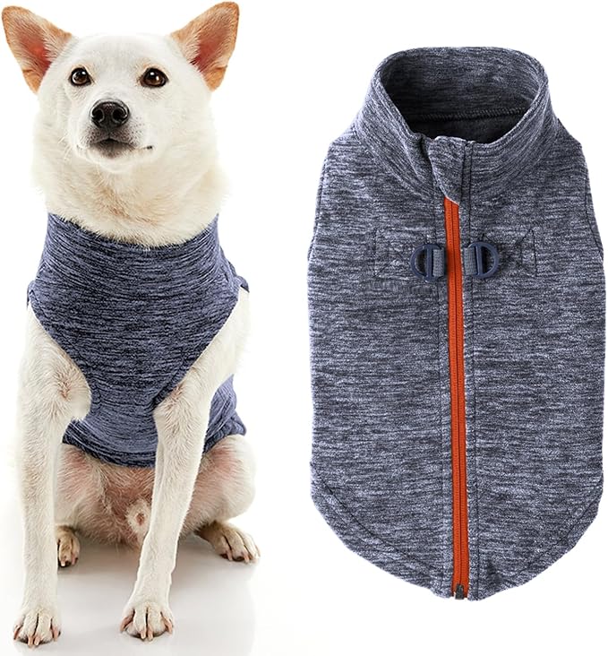 Gooby Zip Up Fleece Dog Sweater - Gray Wash, Medium - Warm Pullover Fleece Step-in Dog Jacket with Dual D Ring Leash - Winter Small Dog Sweater - Dog Clothes for Small Dogs Boy and Medium Dogs