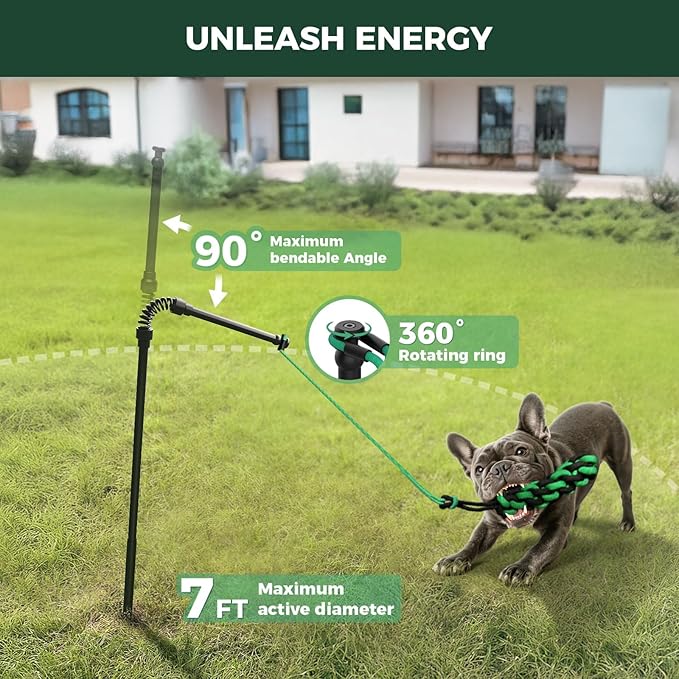 FXW TugPal Flex Outdoor Tug of War Toy for Dog,Interactive Exercise Game with Spring-Top Rod for Yard,39 inch for Small Dogs up to 20 lbs| Safe Design & Rustproof Base,│Patent Pending