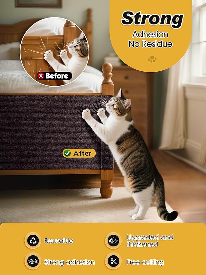 2PCS 39.4"x15.8" Cat Scratch Mat, Trimmable Self-Adhesive Carpet, DIY Climb Cat Scratcher for Furniture Couch or Wall Protector, Covering Cat Scratching Post Replacement Pads (Brown)