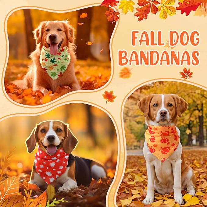 Weewooday 50 Pcs Fall Dog Bandanas Bulk Pumpkin Maple Leaves Thanksgiving Autumn Bandanas for Bibs Adjustable Scarf for Small Medium Large Pets Cats Costume(Leaves Pattern, 31.5 x 21.7 X21.7 Inch)