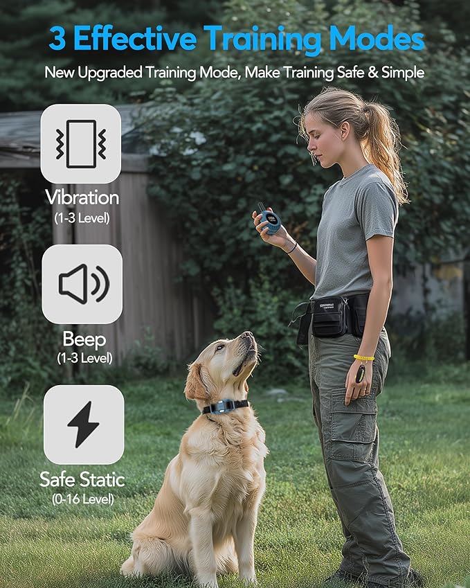 Jugbow Dog Shock Collar - 3/4 Mile Dog Training Collar with Remote for Large Medium Small Dogs, Rechargeable IPX8 Waterproof E-Collar with 3 Training Modes, LED Light & Security Lock (Blue)