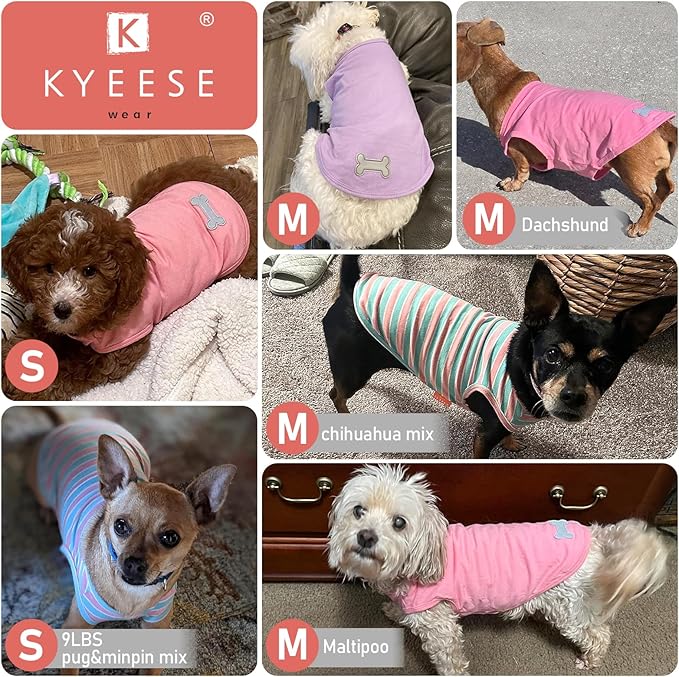 KYEESE 2Pack Dog Shirts Striped T Shirt Soft Tee for Small Dogs Cotton Tank Top Lightweight Sleeveless Vest Dog Clothes, Small,Dark Blue+Striped
