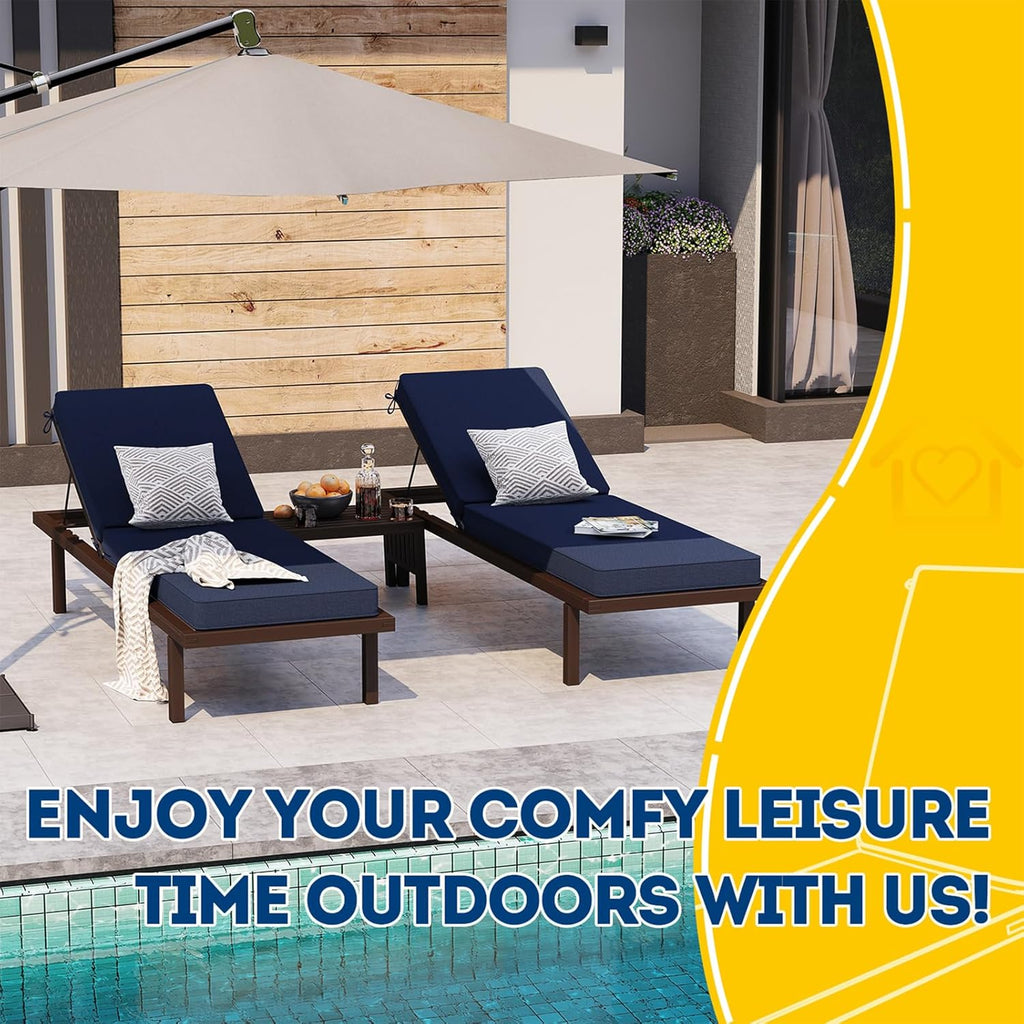 AAAAAcessories Outdoor Chaise Lounge Cushions, Waterproof, Fade-Resistant Patio Furniture Replacement Cushions, 80" x 26" x 3", Set of 2, Navy Blue