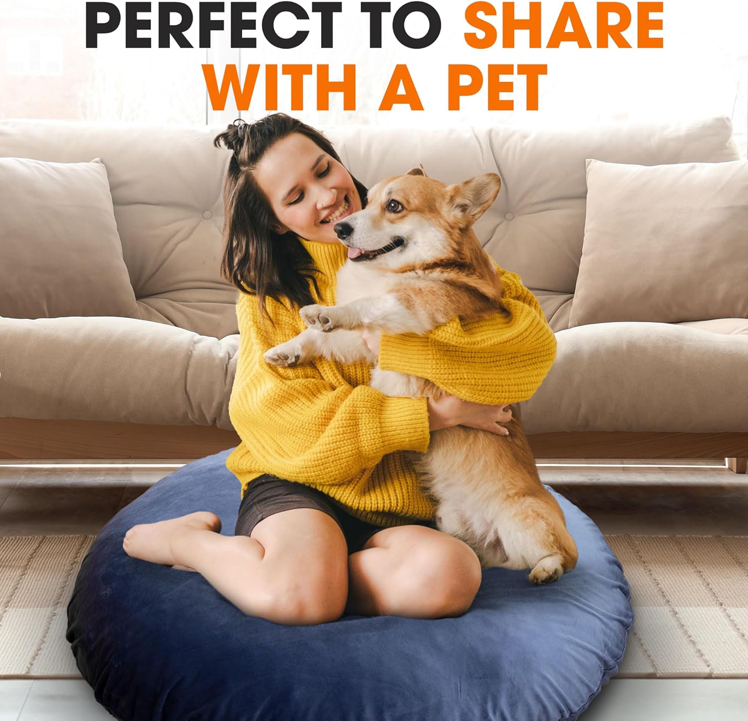 Cheer Collection Extra Large Floor Pillow, 32" Round Meditation Cushion, Oversized Yoga Pillow & Floor Cushions for Adults, Floor Pillows for Sitting, Meditation, and Seat Cushion - Navy Blue