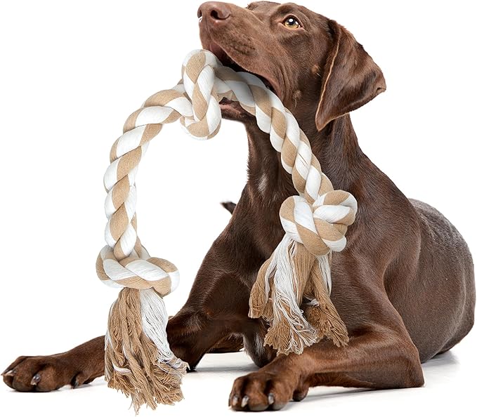 Fida Dog Rope Toys for Large/Medium Aggressive Chewers, Tough Rope Chew Toy,Natural Cotton 3 Knots