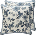 Chinoiserie Throw Pillow Covers Set of 2,Classic Chinoiserie Blue and White with Floral Pattern Linen Throw Pillowcases,Decorative Square Cushion Covers for Couch Bed Car,18x18 Inches