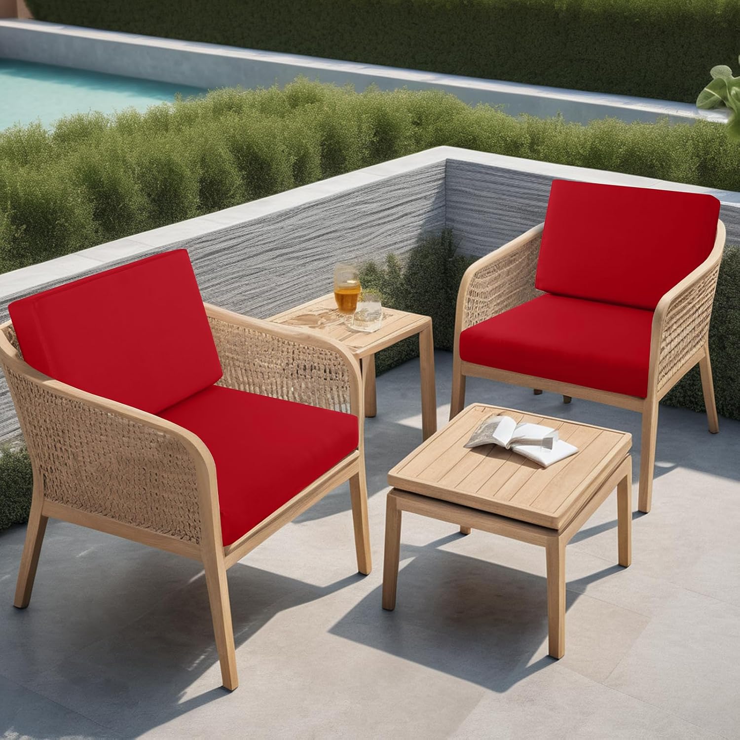 idee-home Outdoor Cushions for Patio Furniture, Outdoor Seat Cushion, Waterproof Couch Hampton Bay Deep Seat Replacement Chair Cushions for Garden Lawn Backyard Deck, 28.5 x 28.5 Red