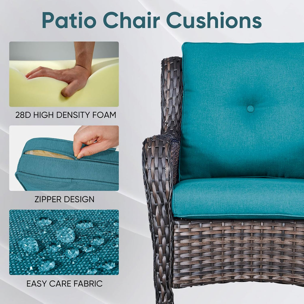 Patio Chair Cushions 4 Packs - Outside High Back Thick Water-Resistant Cushion 22x24 with Zipper Cover for Outdoor Glider Rocking Chairs Loveseat Couch – Peacock Green/Buckle