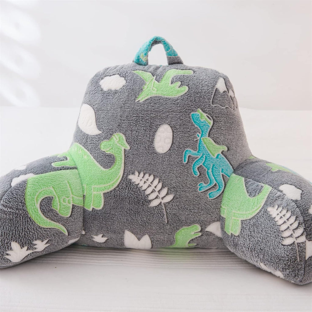 Meeting Story Glow in The Dark Green Dinosaur Luminous Reading Pillows Sparkling with Arms Back Pillow for Bed, Bed Rest Pillow for Adults Teens, Kids, (Blue-Green)