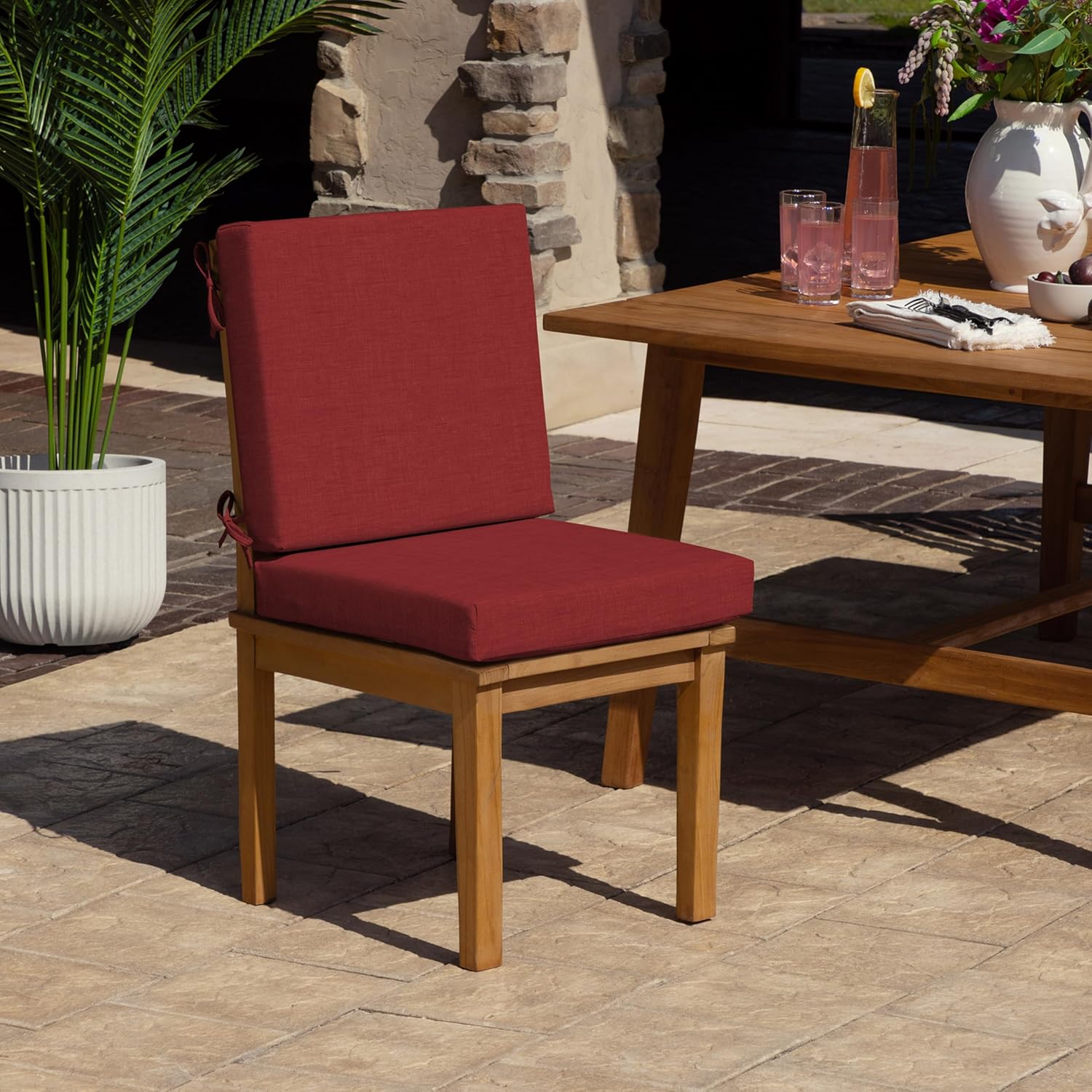 Arden Foam Outdoor Dining Chair Cushion, 20 x 20, Made with ProFoam, Rain-Proof, Fade Resistant, Ruby Red Leala