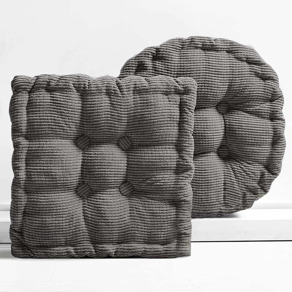 Large Square and Round Floor Pillows for Adults 2 Pack Meditation Floor Pillow Dark Grey Corduroy Floor Seat Pillows Cushion for Living Room Balcony Tatami Yoga,18x18 Inch