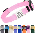 GoTags Personalized Dog Collar with Nameplate, Adjustable Dog Collar with Custom Engraved Slide On Pet ID Tag in Stainless Steel, Silent, No Noise Dog Tag for Large Medium and Small (Pink, Small)