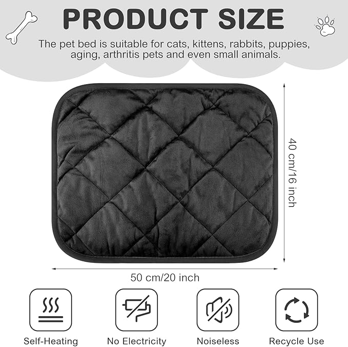 8 Pack Self Heating Cat Mat Self Warming Cat Bed 20"x16" Extra Warm Thermal Pet Bed Mat Reflects Body Heat Washable Dog Crate Pad for Indoor Outdoor Pets(Black)