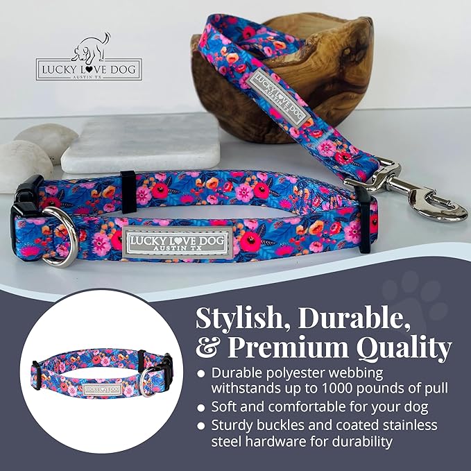 Lucky Love Dog - Adjustable Dog Collar with Easy Click Buckle for Small to Large Dogs, Durable, & Comfortable Collar for Male & Female Dogs, Pet Collar for Puppies & Adult Dogs - Zuzu, Large