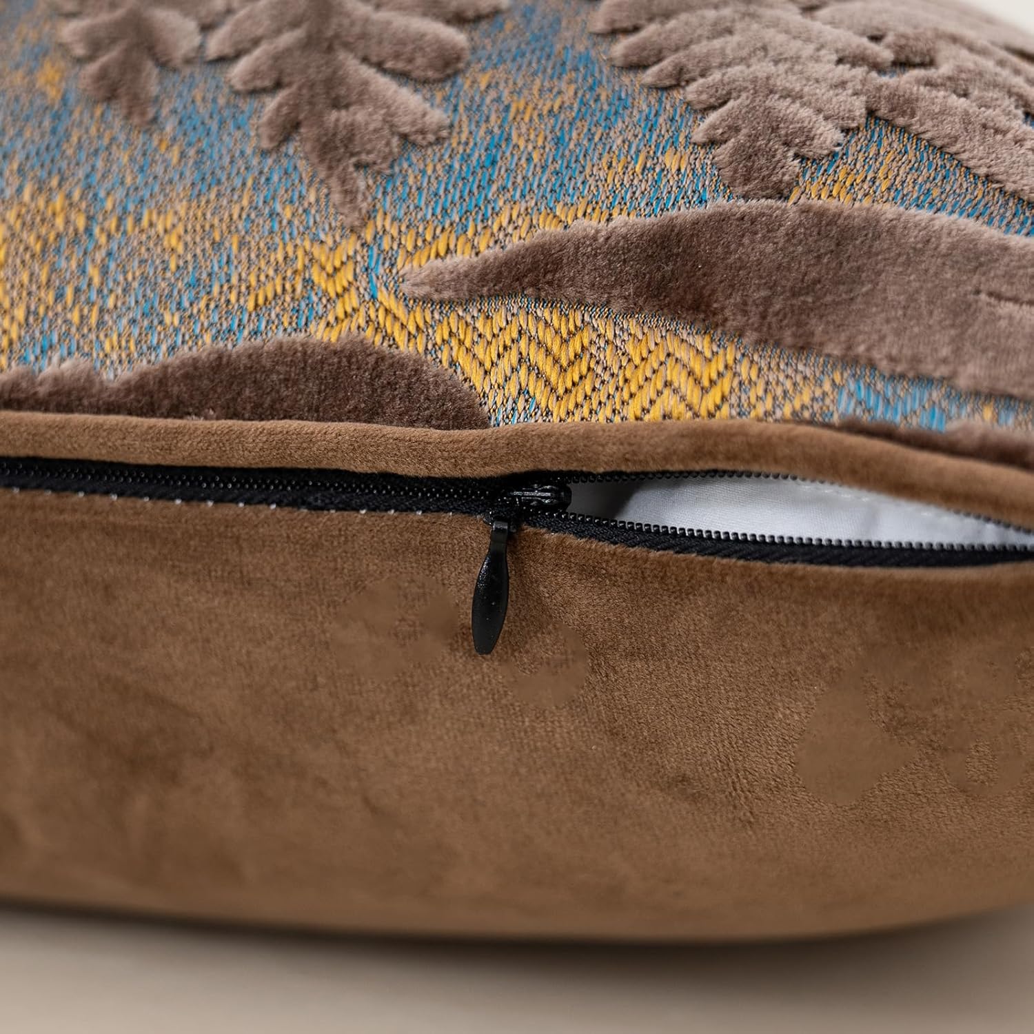 Alerfa Brown Throw Pillow Cover 20x20 Inch, Square Cut Velvet Maple Leaf Embroidery Luxury Farmhosue Accent Decorative Pillow Cover for Couch Living Room Bedroom