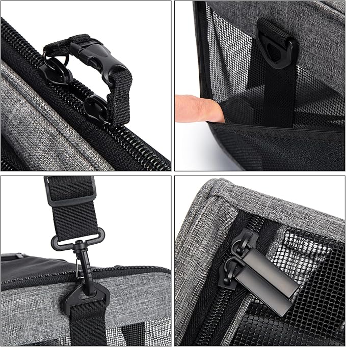 Pet Carrier for Medium Large Cats and Dogs, Dog Carrier Travel Bag with Adequate Ventilation, 5 Mesh Windows, 3 Entrance, Locking Safety Zippers, Padded Shoulder and Carrying Strap, Large