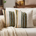 Aeckself Boho Chenille Tufted Throw Pillow Covers 18x18 Inch Set of 2, Farmhouse Decorative Striped Square Pillow Covers Accent Neutral Pillowcase for Living Room Couch Bed, Green
