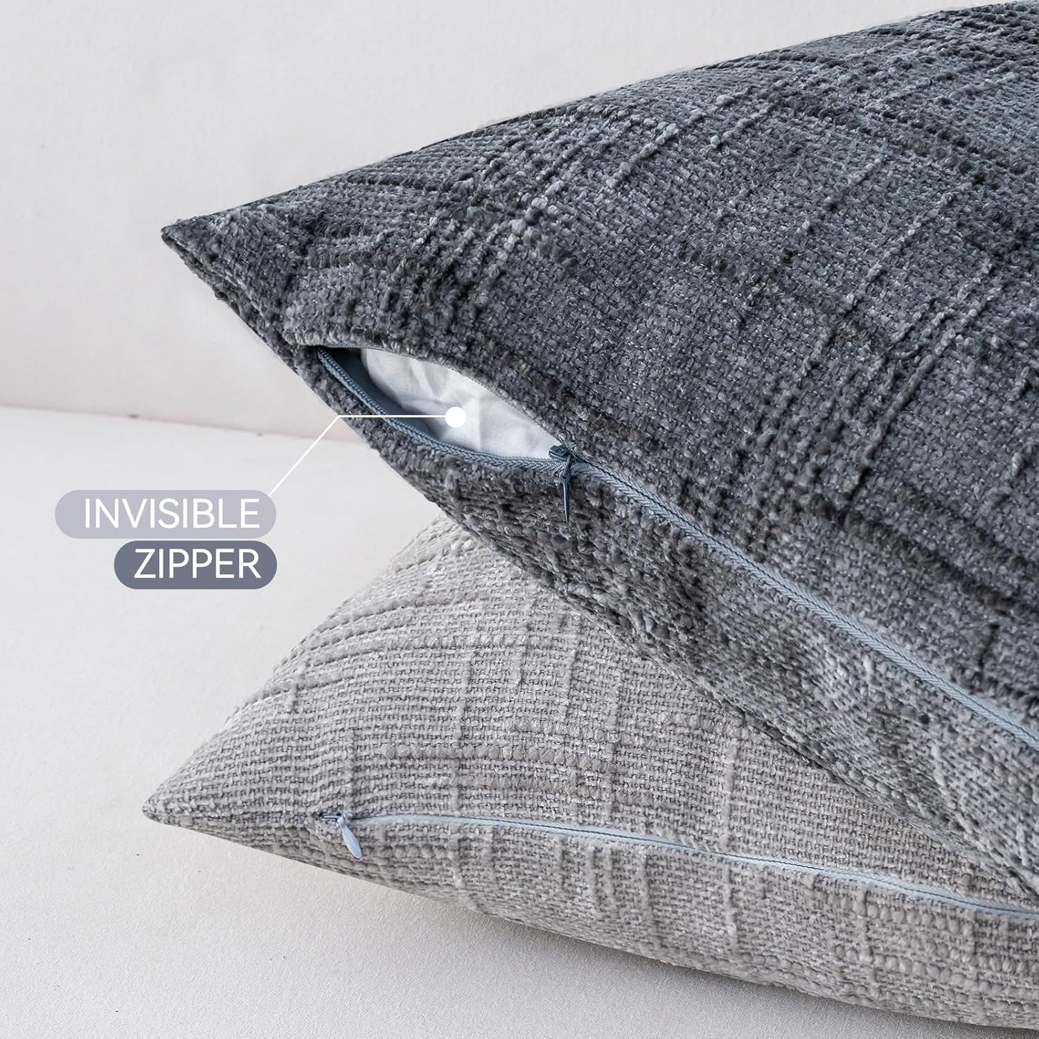 Decorative Throw Pillow Covers 20x20 Inch Set of 4, Soft Solid Farmhouse Chenille Couch Pillows, Spring Pillow Covers for Couch Sofa Bed Living Room Home Decor Pillowcase, Light Colors