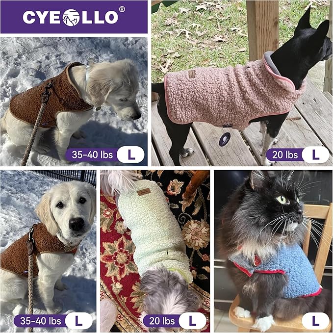 cyeollo Dog Coats Fleece Furry Reversible Turtleneck Sweater Thick Dog Jackets for Winter Warm Clothes Cold Weather Coats for Small Dogs Brown Apparel