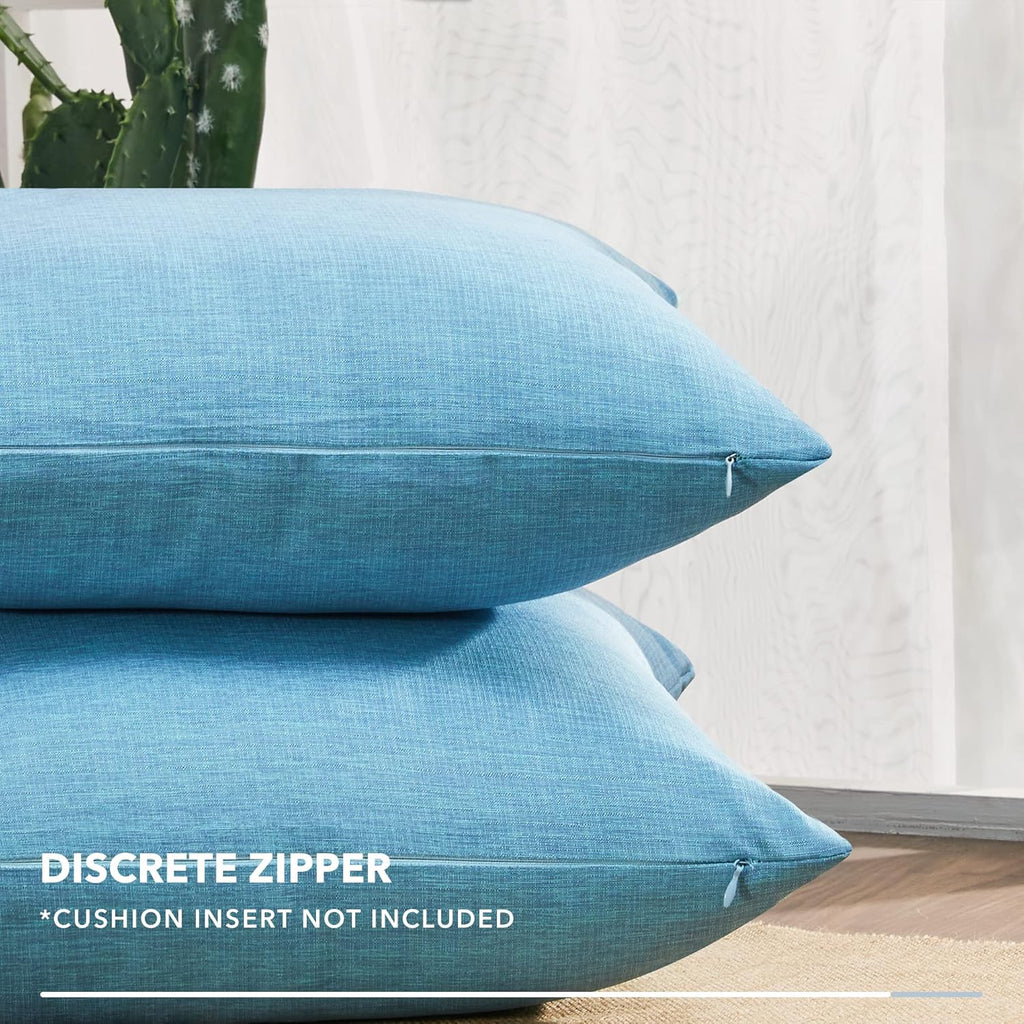 Deconovo Pillow Covers Faux Linen Pillow Shams Soft Cushion Covers Pillowcases for Patio 18x18 Inch Lake Blue Set of 4 Case Only No Insert